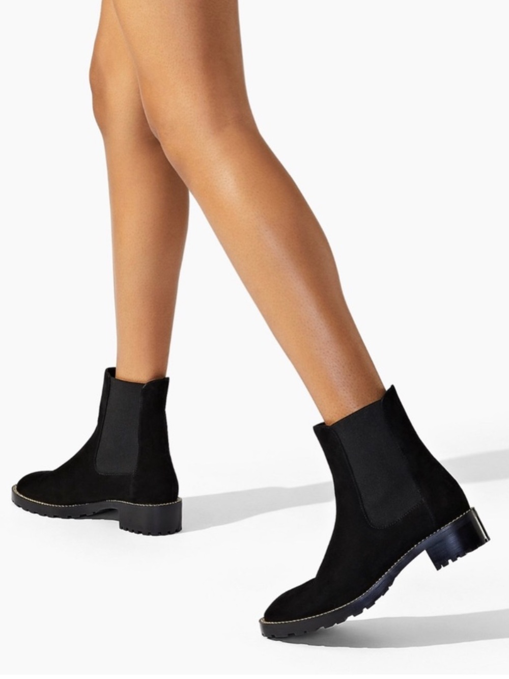Stuart Weitzman Kolbie Gold Trim Pull-On Chelsea Boots – Black Suede | US 7 NWOT